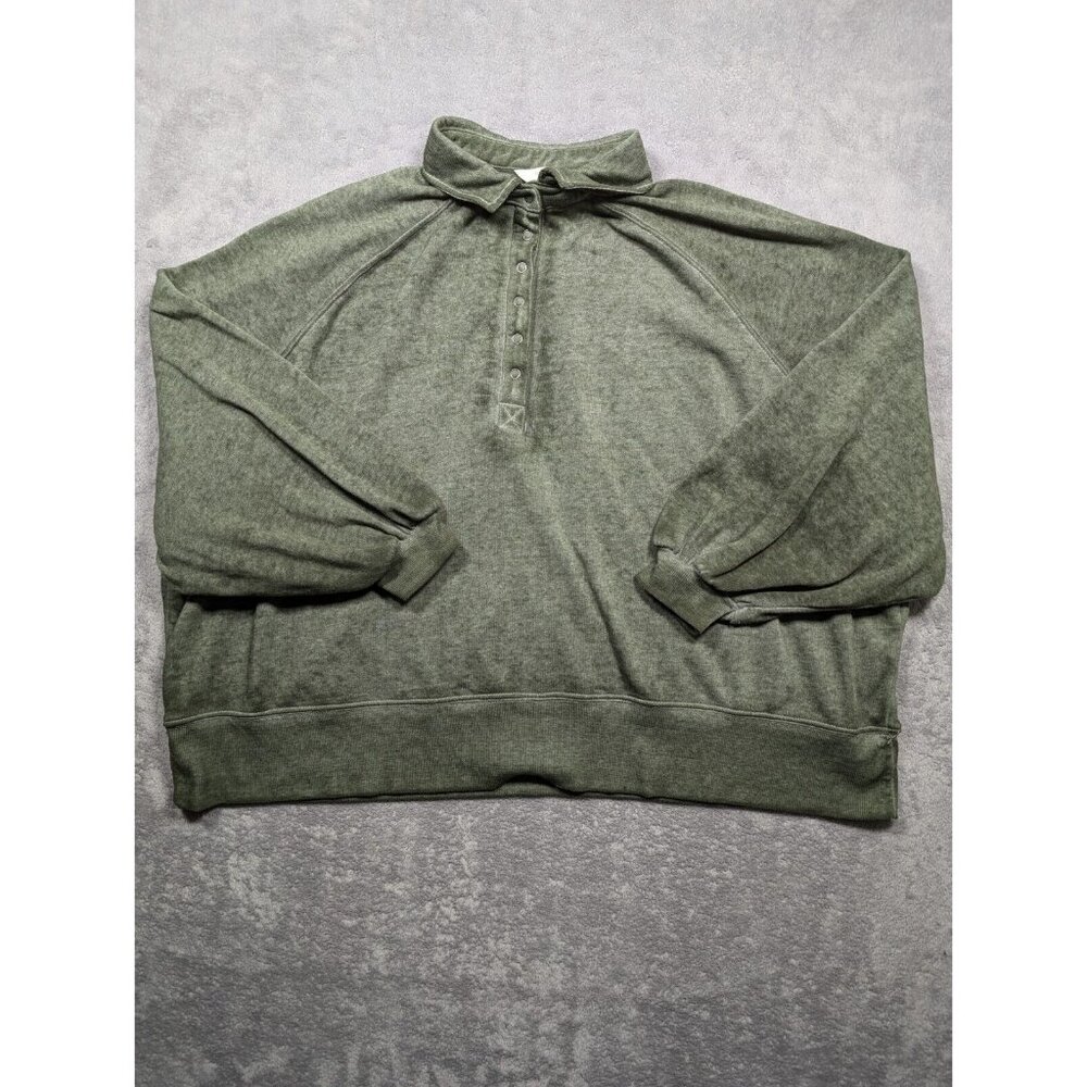 Terra & Sky Henley Sweatshirt Womens Size 1X 16W 18W Green Boxy Fit Fleece Comfy